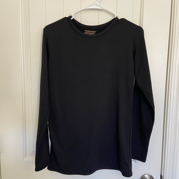 thermajane Tops - NWOT Thermajane women’s solid black fleece lined base under layer top small